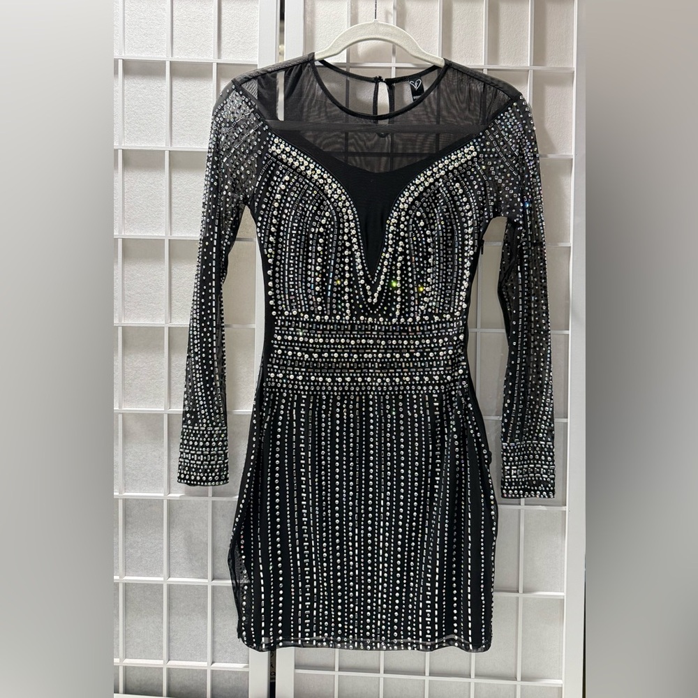 Windsor Black Long Sleeve Rhinestone Dress